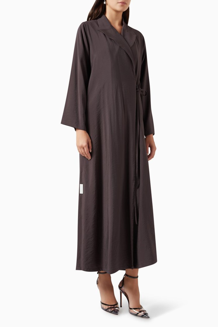 

Peak Lapel Jacket Wrap Abaya in Cotton Chiffon, Grey