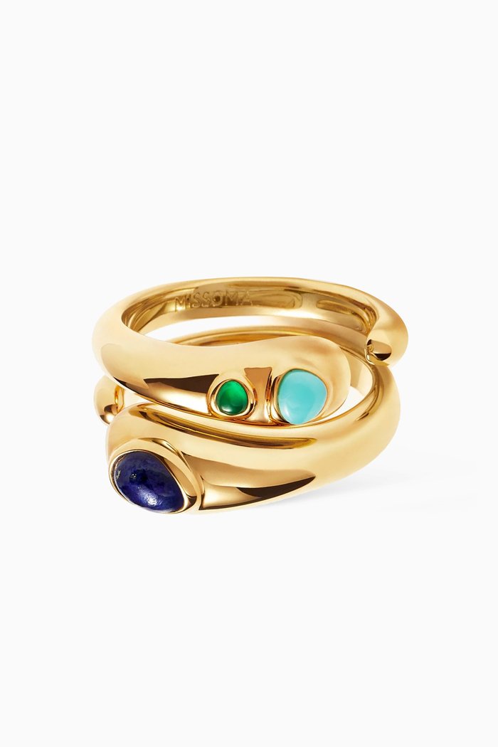 

Molten Multi-gem Stacking Ring Set in 18kt Recycled Gold-plated Brass, Blue