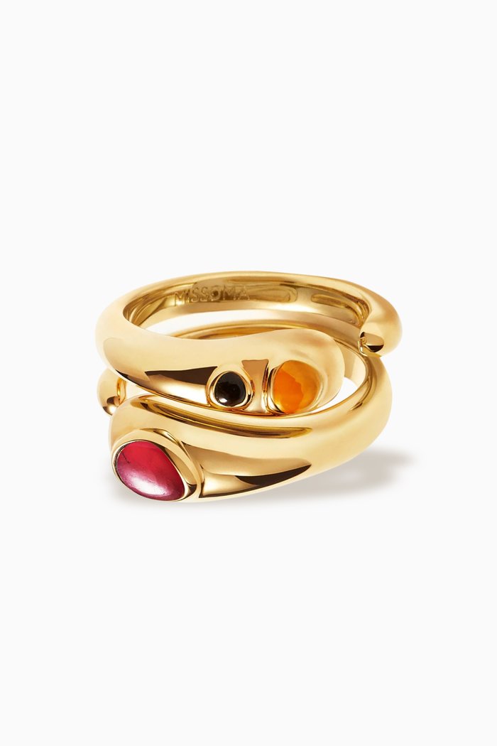 Molten Multi-gem Stacking Ring Set in 18kt Recycled Gold-plated Brass, Multicolour