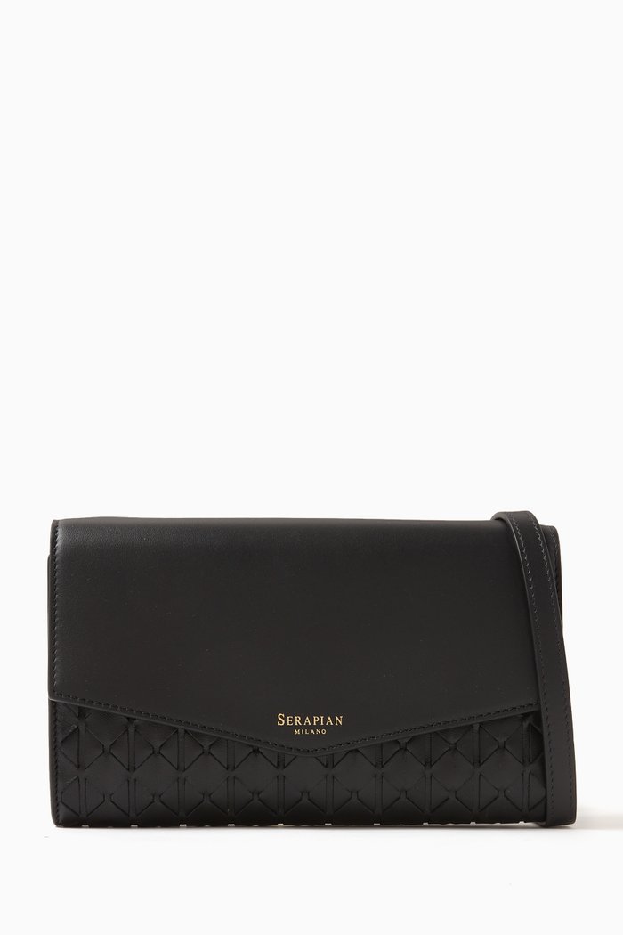 

Clutch Shoulder Bag in Mosaico Leather, Black