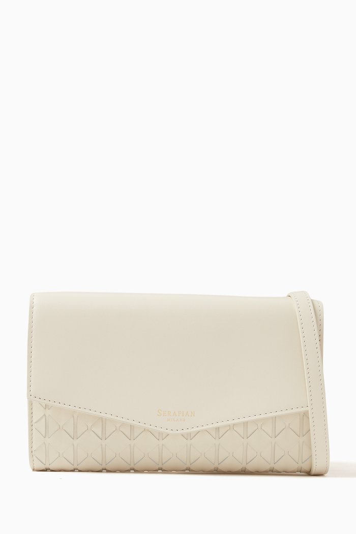 Clutch Shoulder Bag in Mosaico Leather, Neutral