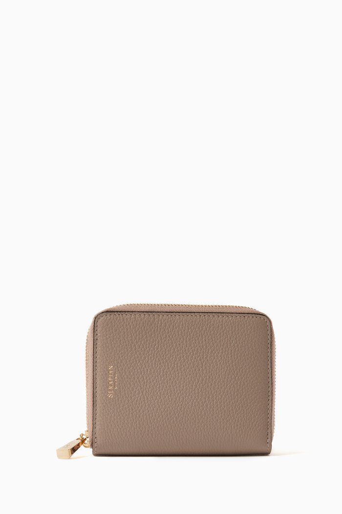

Mini Zip Wallet in Rugiada Leather, Neutral