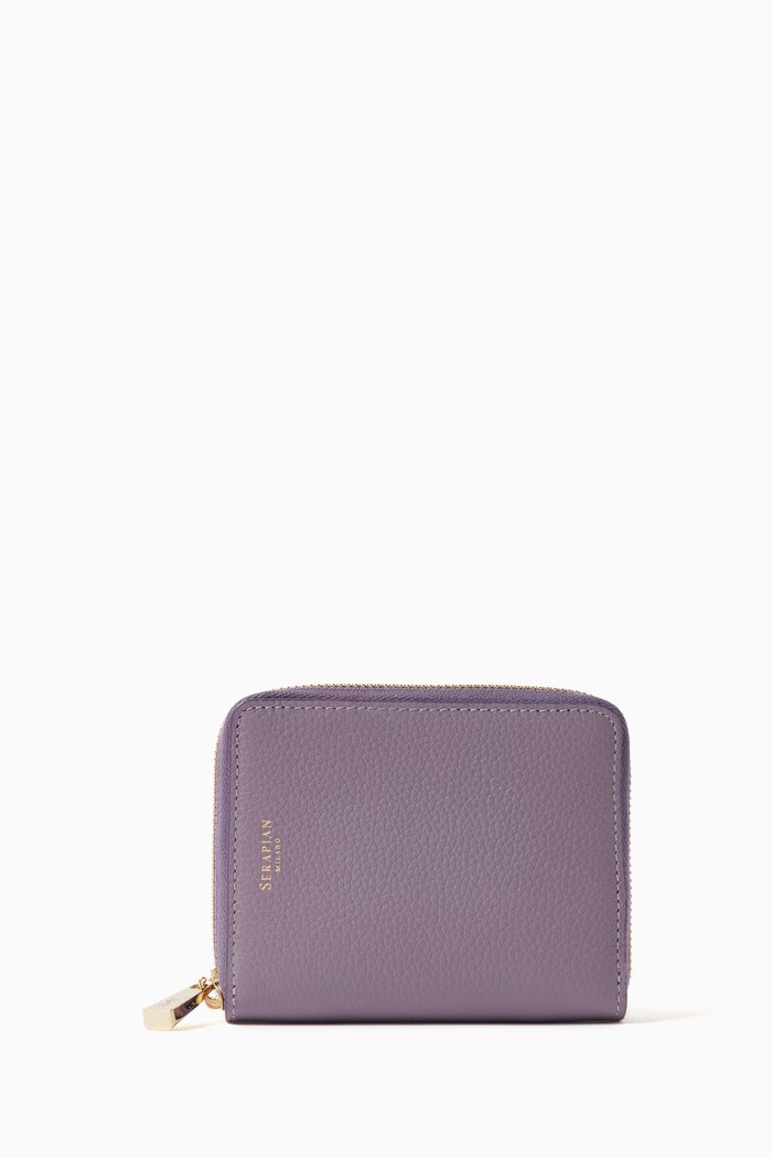 

Mini Zip Wallet in Rugiada Leather, Purple