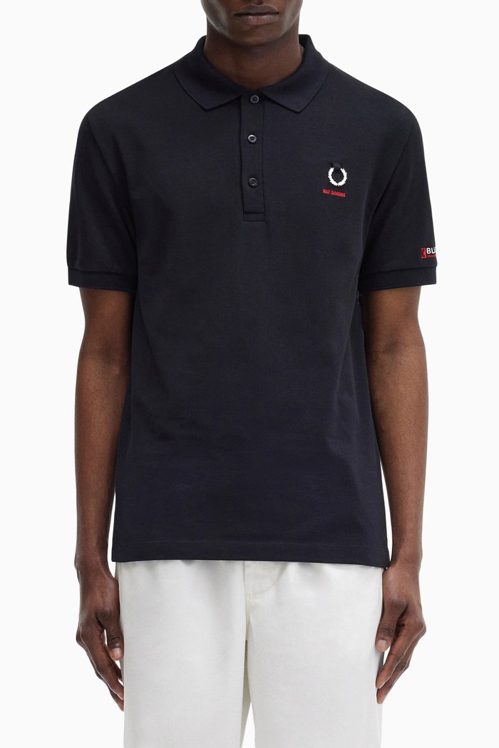 

x Raf Simons Printed Sleeve Polo Shirt in Fine Cotton Piqué, Black