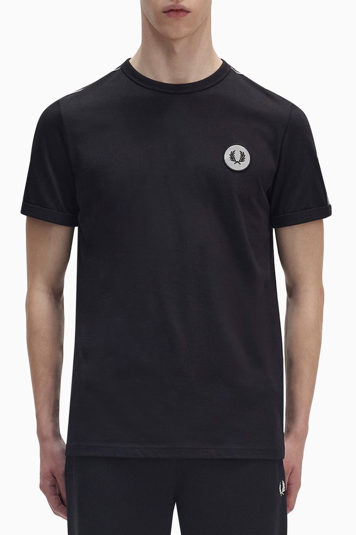 

Reflective Detail Ringer T-shirt in Cotton Jersey, Black
