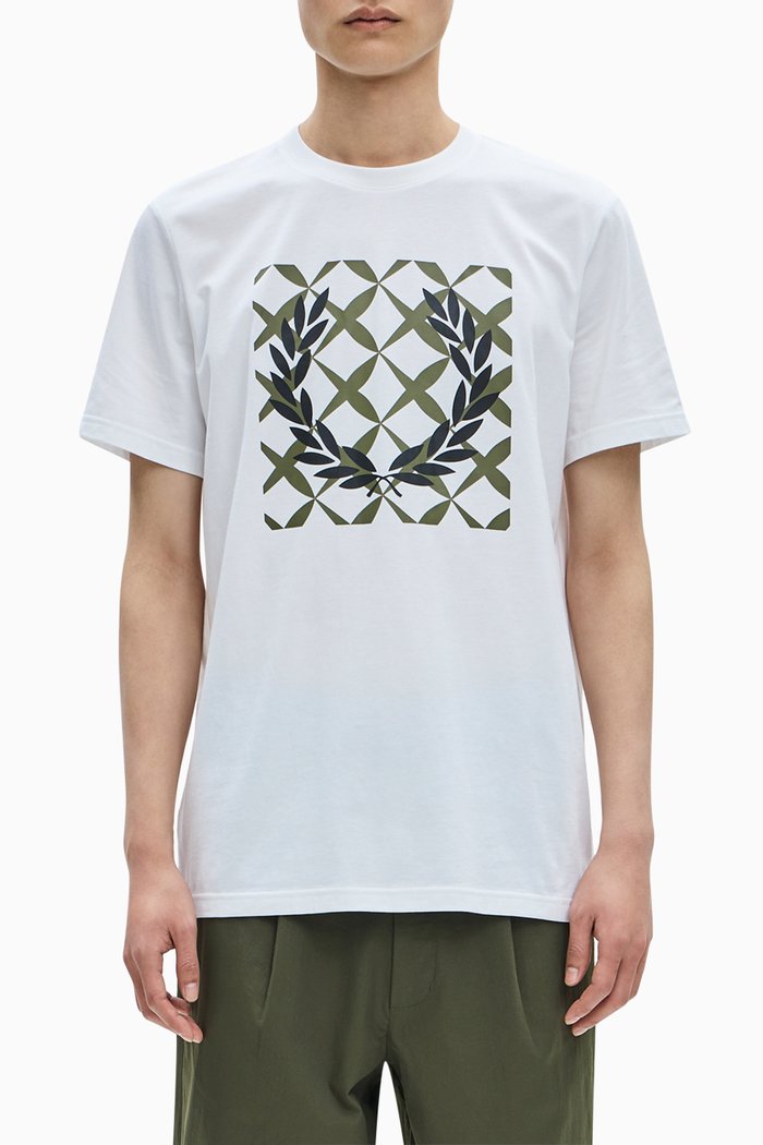 

Cross Stitch Printed T-shirt in Cotton Jersey, White