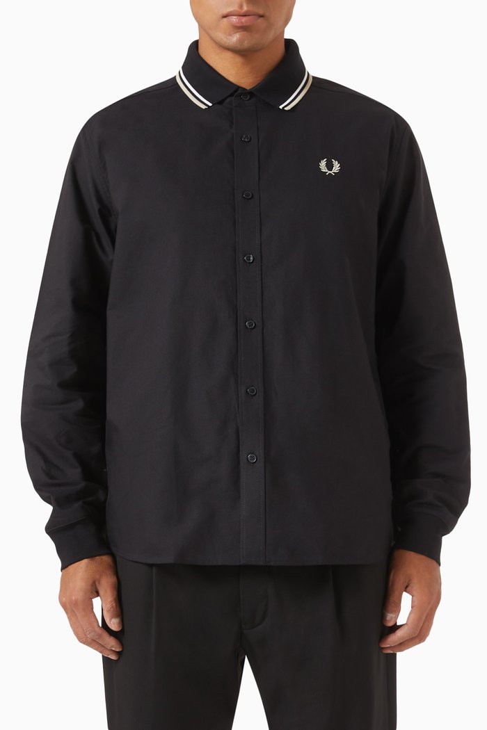 

Knitted Collar Shirt in Cotton, Black