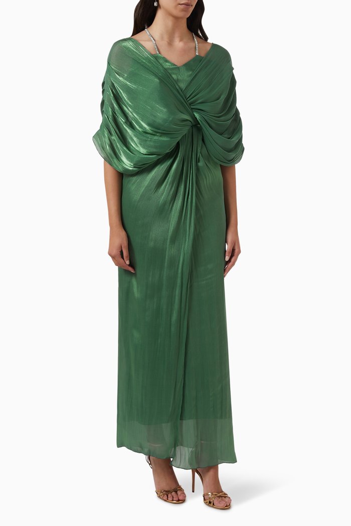 

Draped Puffed Maxi Dress, Green