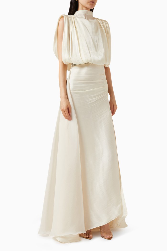 Embellished Belt Maxi Dress, Neutral