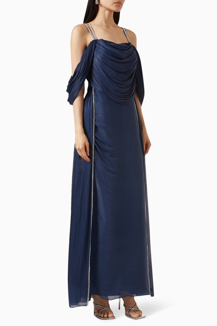 

Embellished Cold-shoulder Maxi Dress, Blue