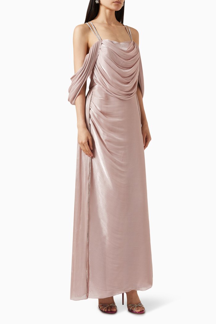 Embellished Cold-shoulder Maxi Dress, Pink