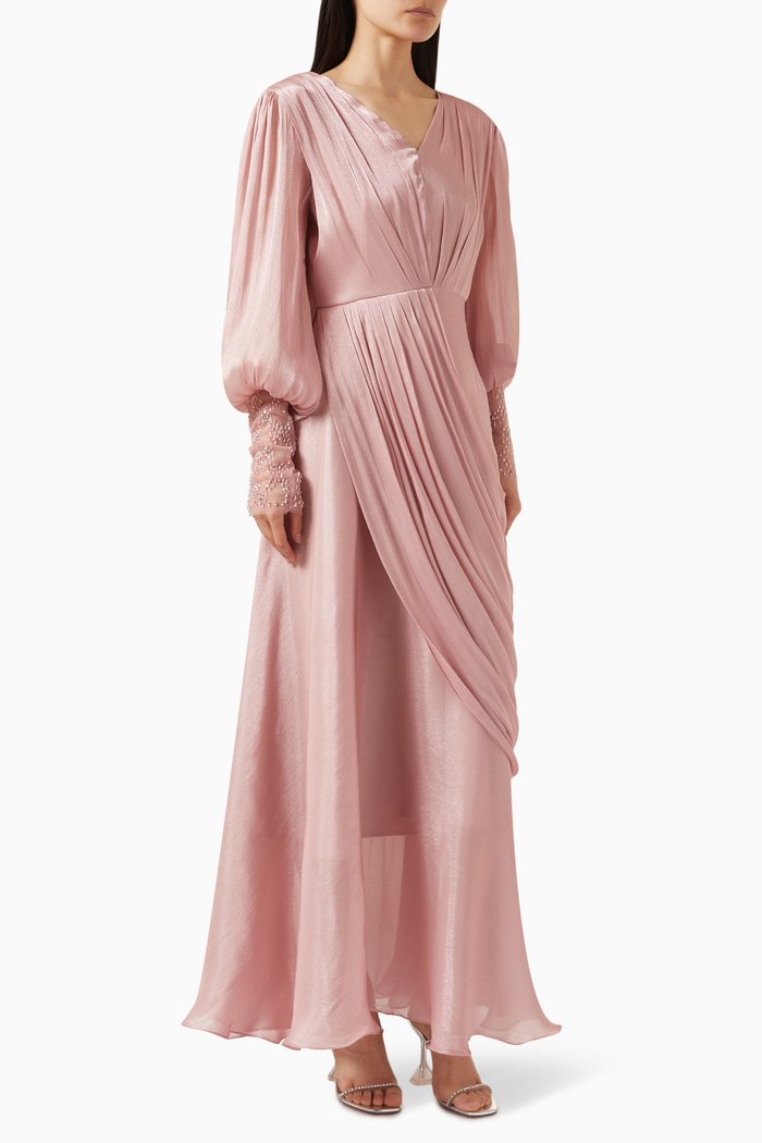 

Embellished Cuffs Pleated Maxi Dress, Pink