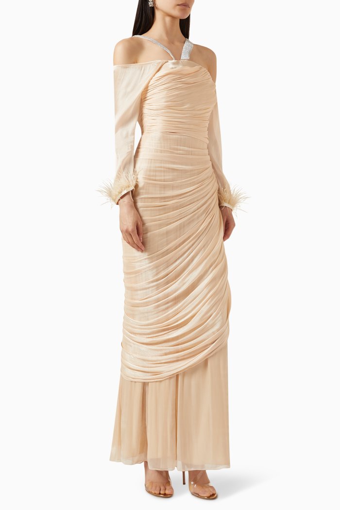 

Ruched Embellished Straps Maxi Dress, Neutral