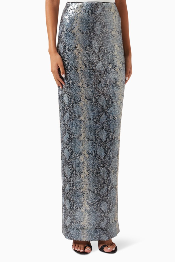 

Olwyn Python-print Maxi Skirt in Sequin, Multicolour