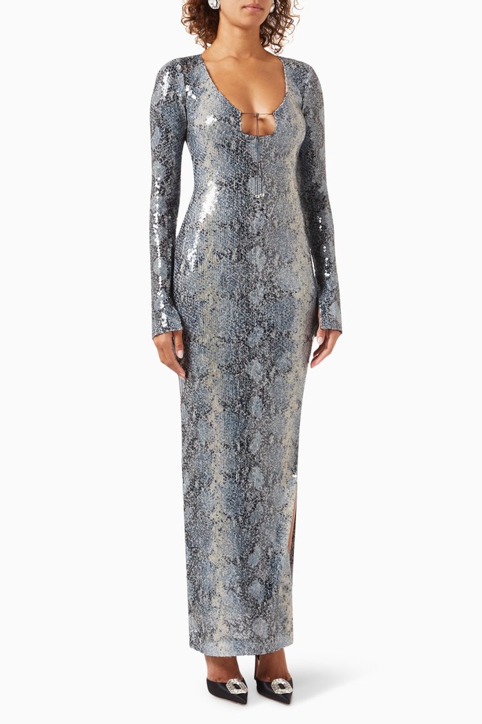 

Solaria Python-print Maxi Dress in Sequin, Multicolour