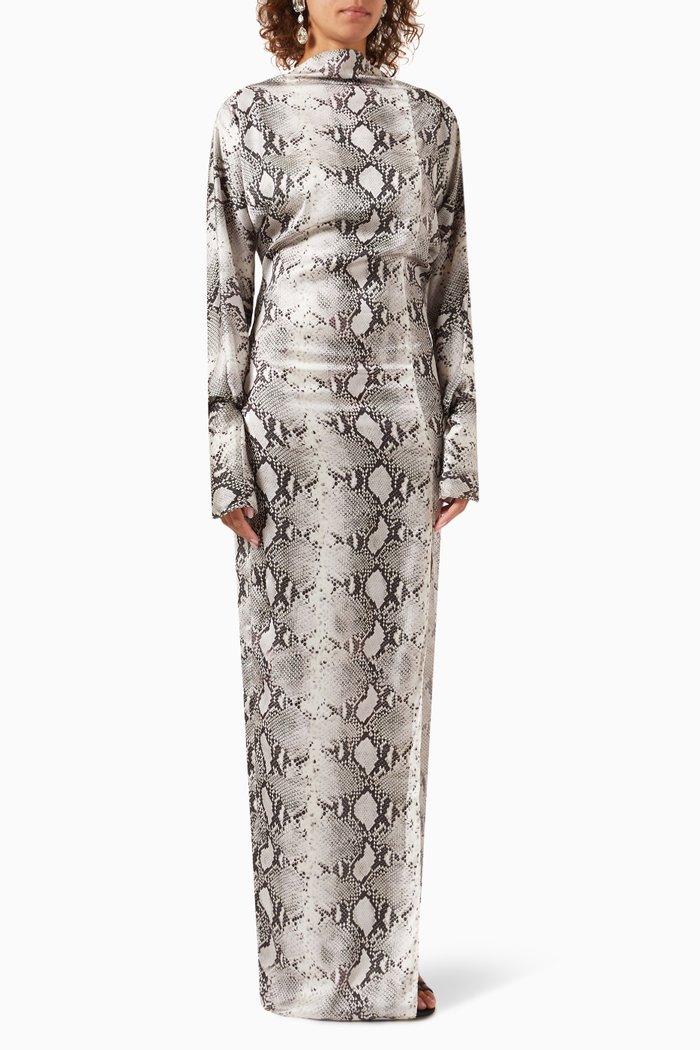 

Flora Python-print Maxi Dress in Satin, Multicolour