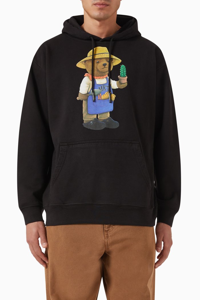 

Botanical Bear Hoodie in Fleece, Black