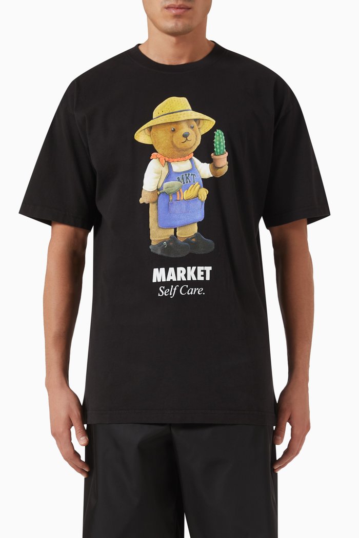 Botanical Bear T-Shirt in Cotton Jersey, Black