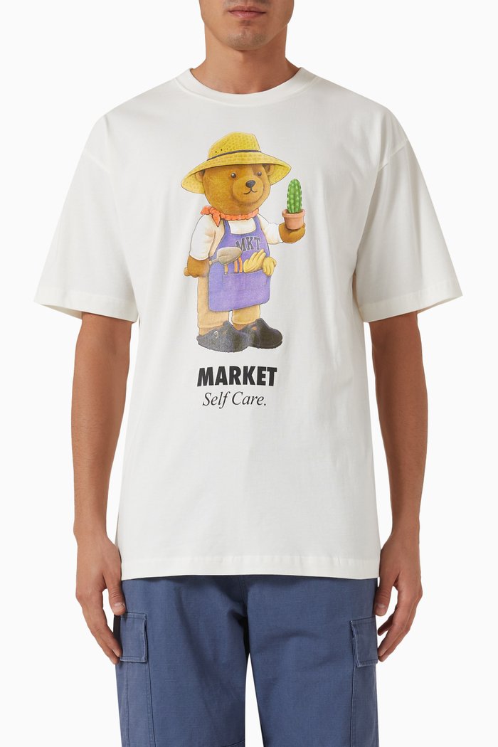 Botanical Bear T-Shirt in Cotton Jersey, White
