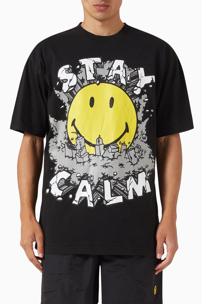 

Smiley Stay Calm T-shirt in Cotton Jersey, Black