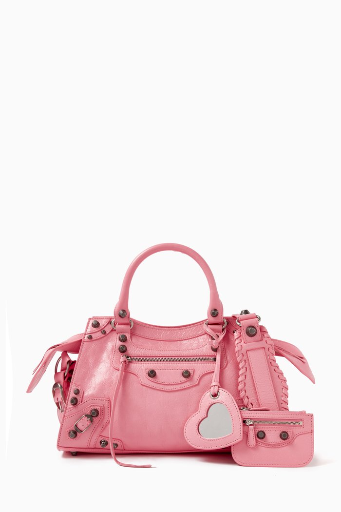 

Small Neo Cagole City Tote Bag in Croc-embossed Leather, Pink