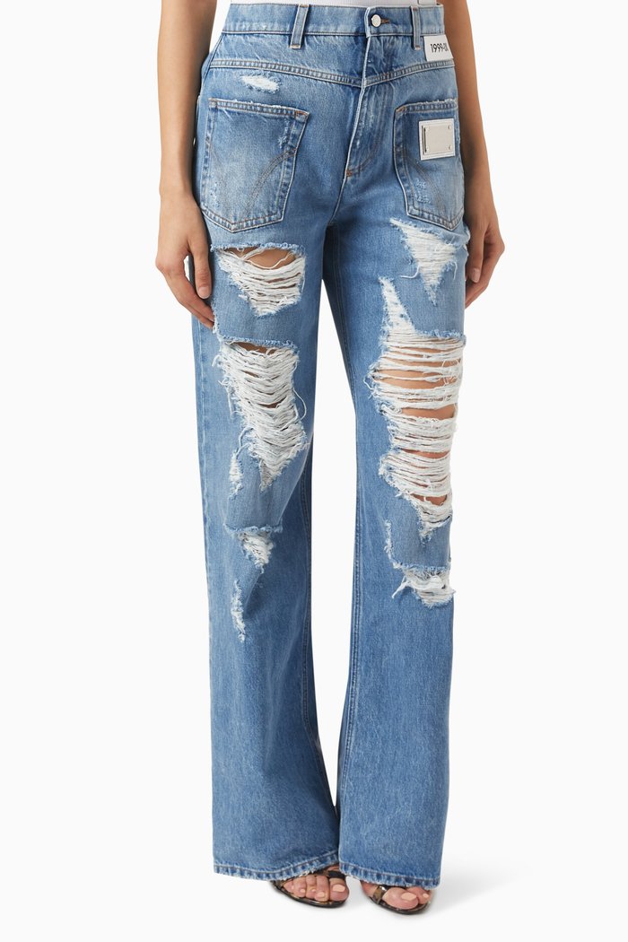 

x Kim High-rise Ripped Jeans, Blue