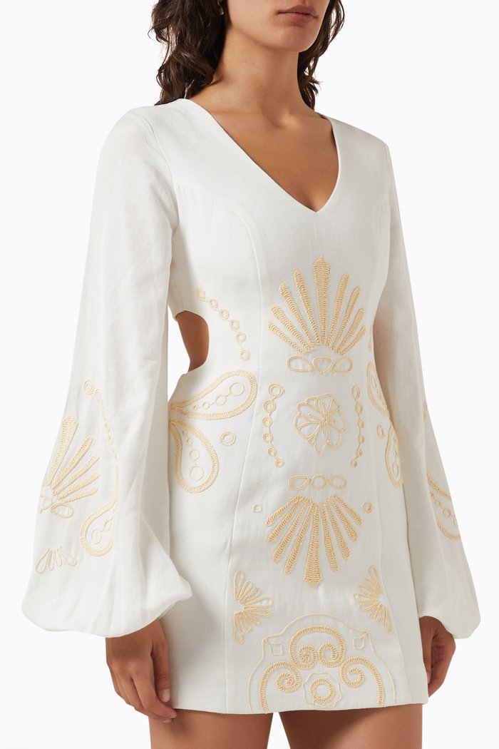 

Seren Embroidered Mini Dress in Viscose-blend, White