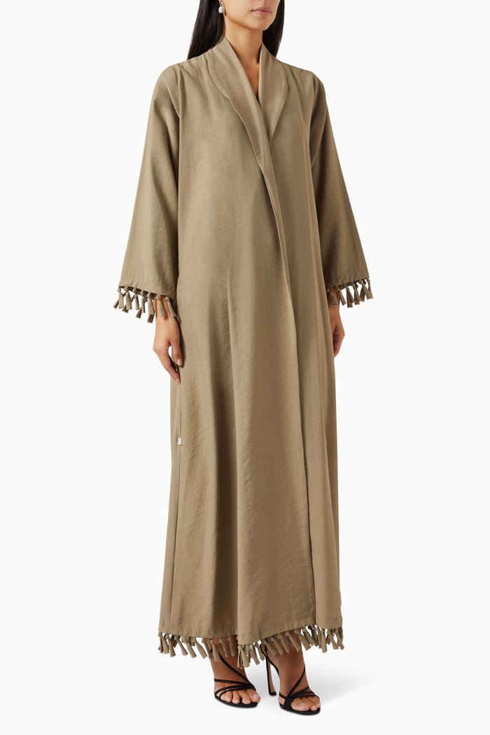 Knotted Abaya in Cotton, Green