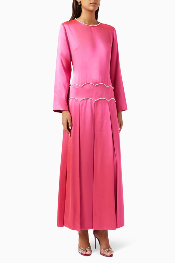 

Embellished Maxi Dress in Satin, Pink