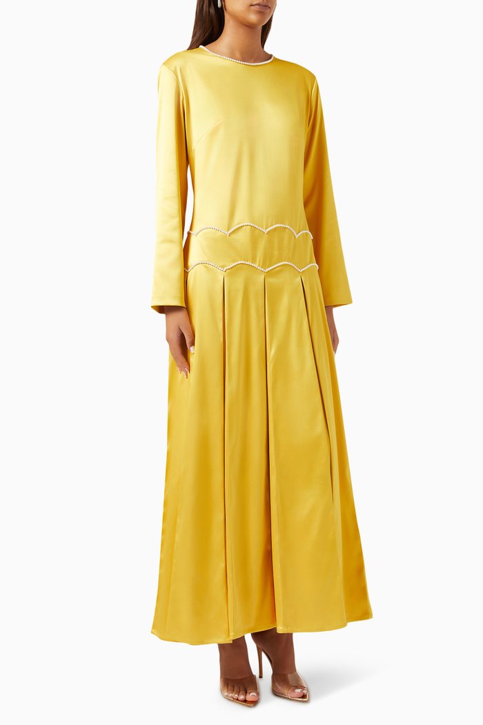 

Embellished Maxi Dress in Satin, Yellow