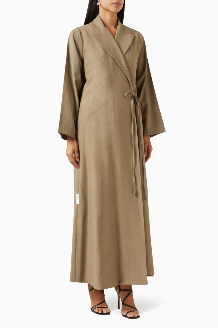 

Peak Lapel Jacket Wrap Abaya in Cotton, Green