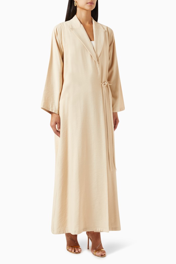 

Peak Lapel Jacket Wrap Abaya in Cotton, Neutral