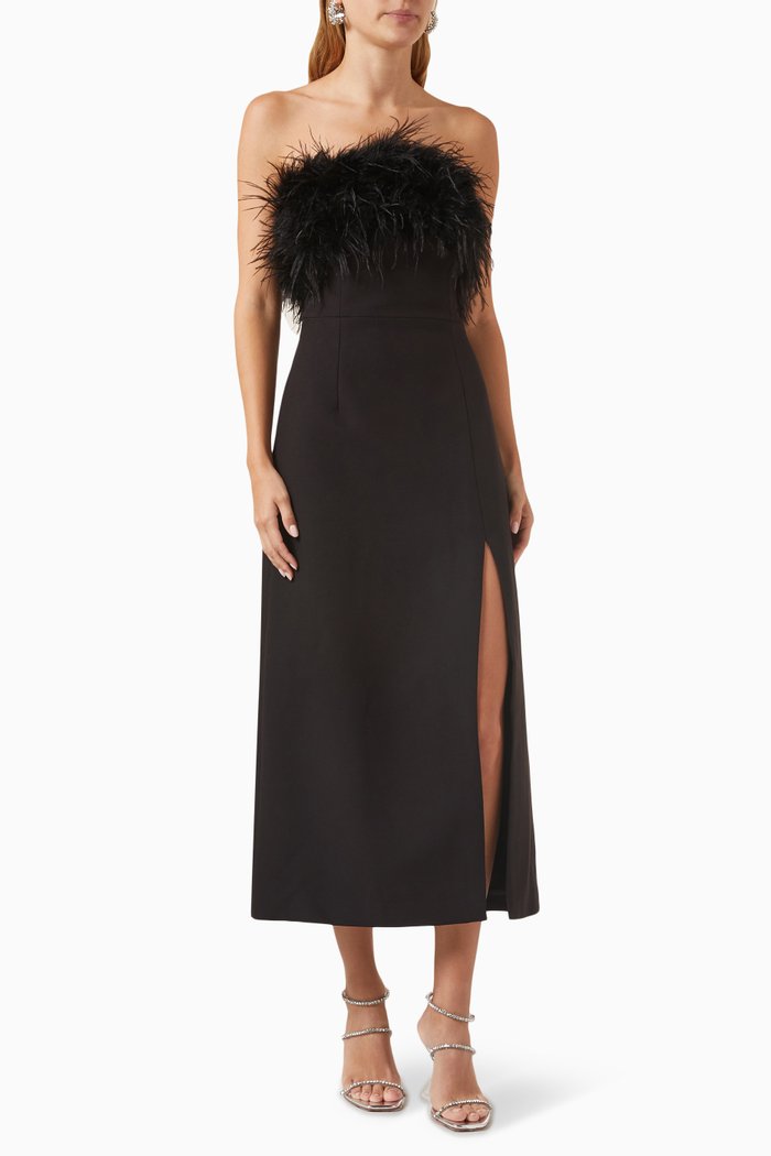 

Nightshift Feather Midi Dress in Crepe, Black