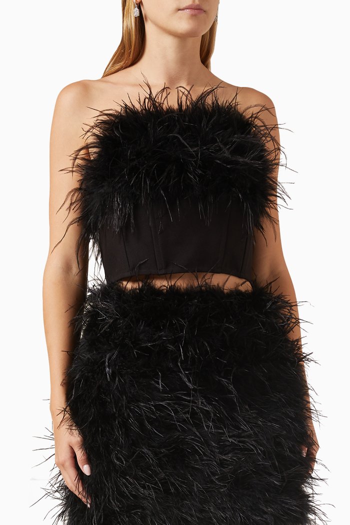 

Nightshift Feather Crop Top in Crepe, Black