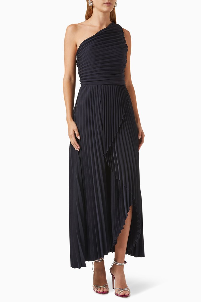 The Breakthrough Midi Dress in Pleated-fabric, Blue