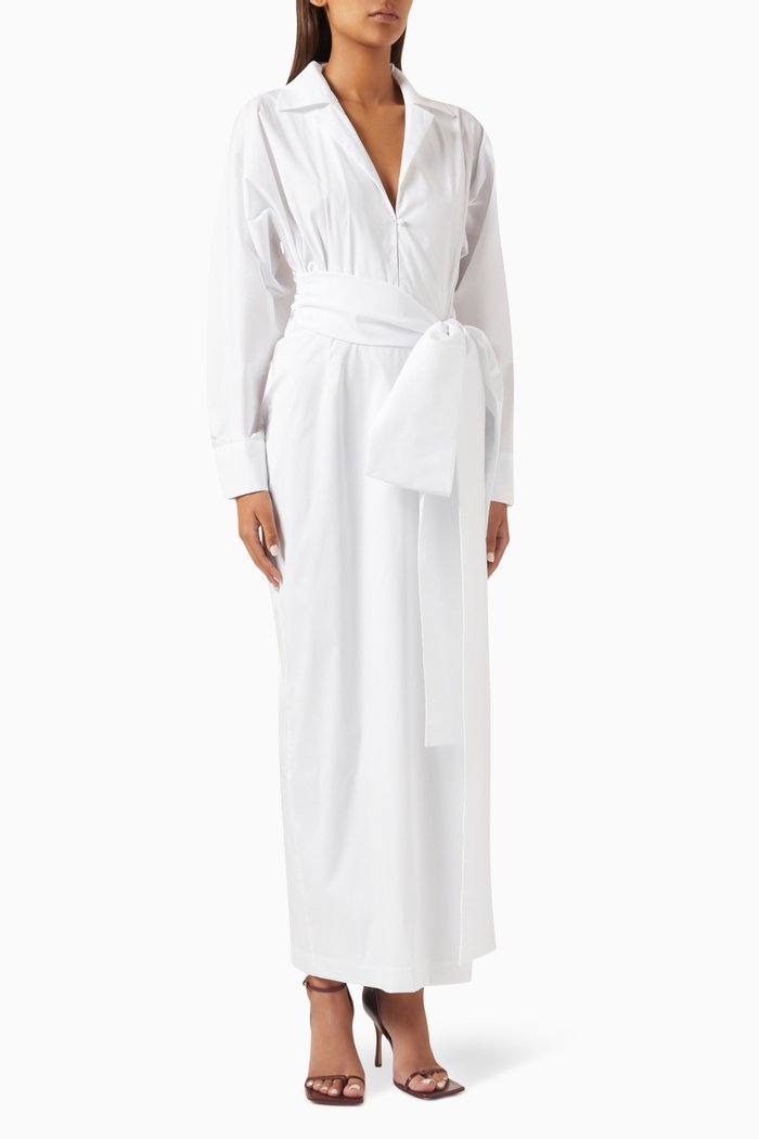 Claire Maxi Dress in Cotton-poplin & Taffeta, White