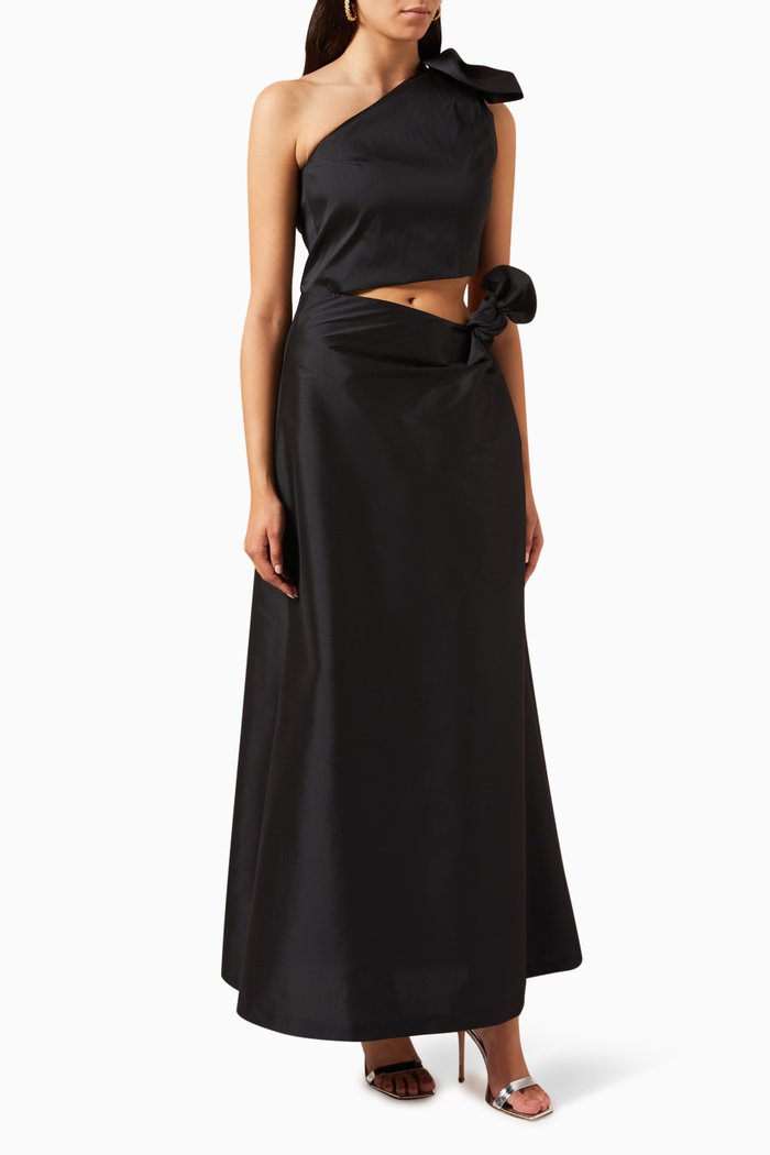 Carlotta One-shoulder Maxi Dress in Taffeta, Black