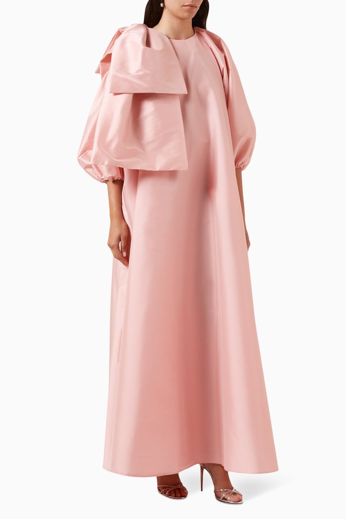 Victoria Puffed Maxi Dress in Taffeta, Pink