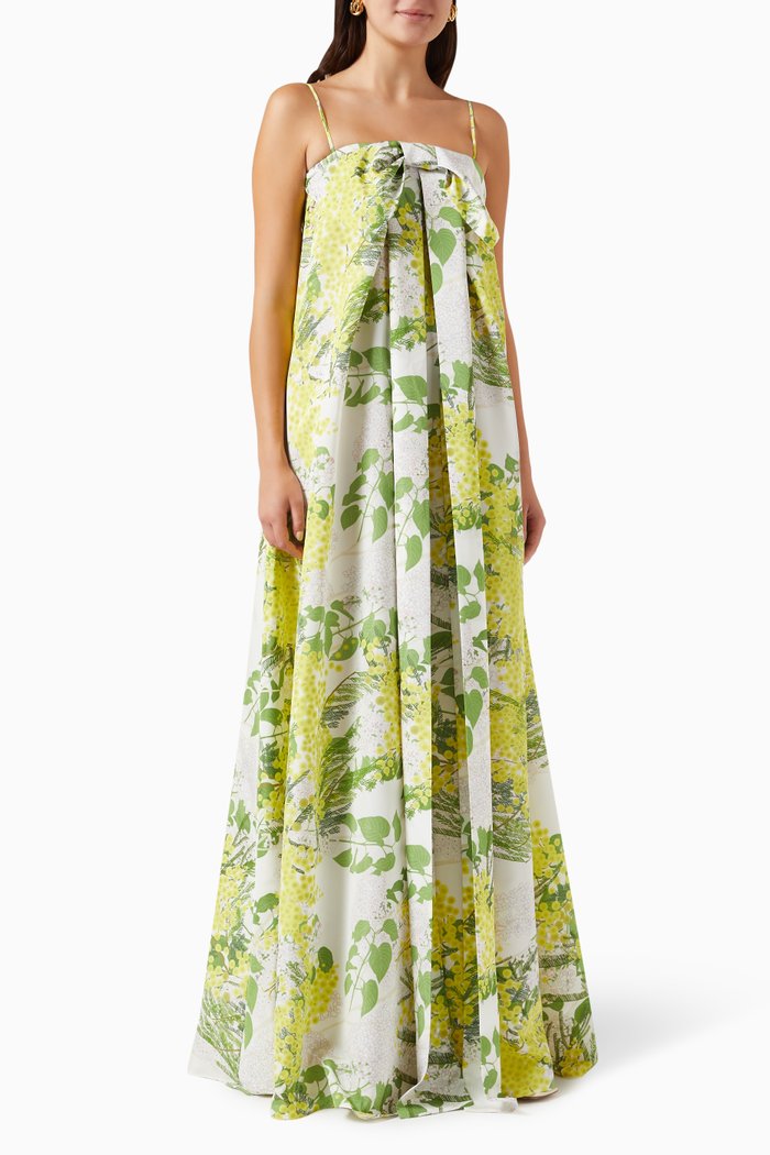 

Estelle Printed Maxi Dress in Taffeta, Yellow