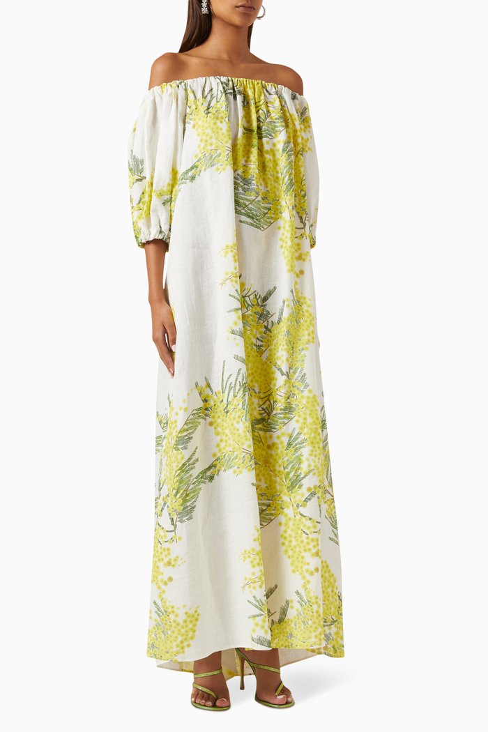 

Zaza Printed Maxi Dress in Linen, Yellow