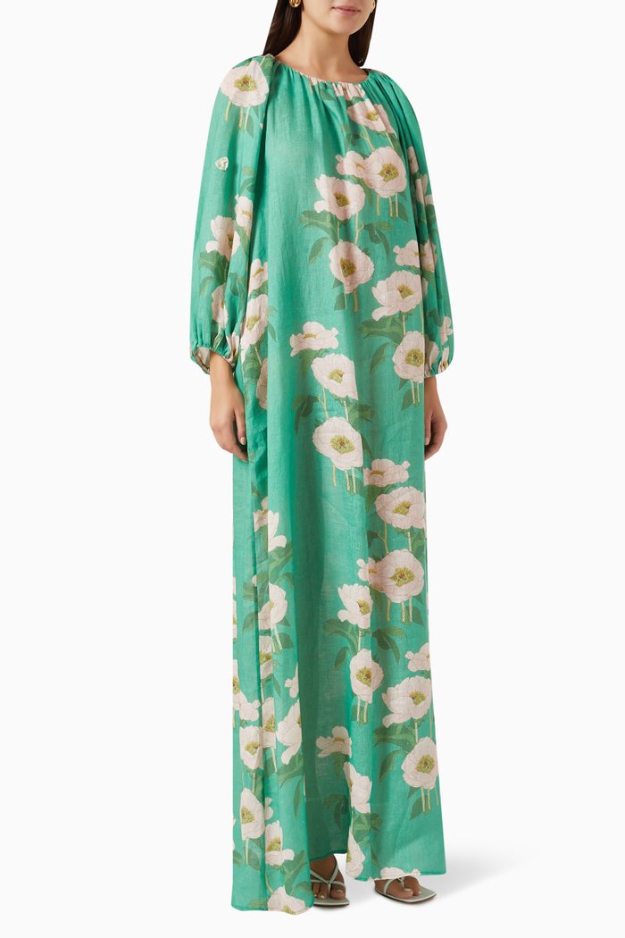 

Georgina Floral Maxi Dress in Linen, Green