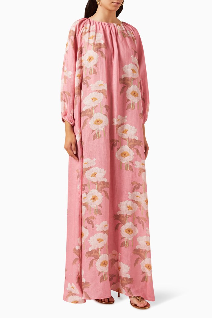 

Georgina Floral Maxi Dress in Linen, Pink