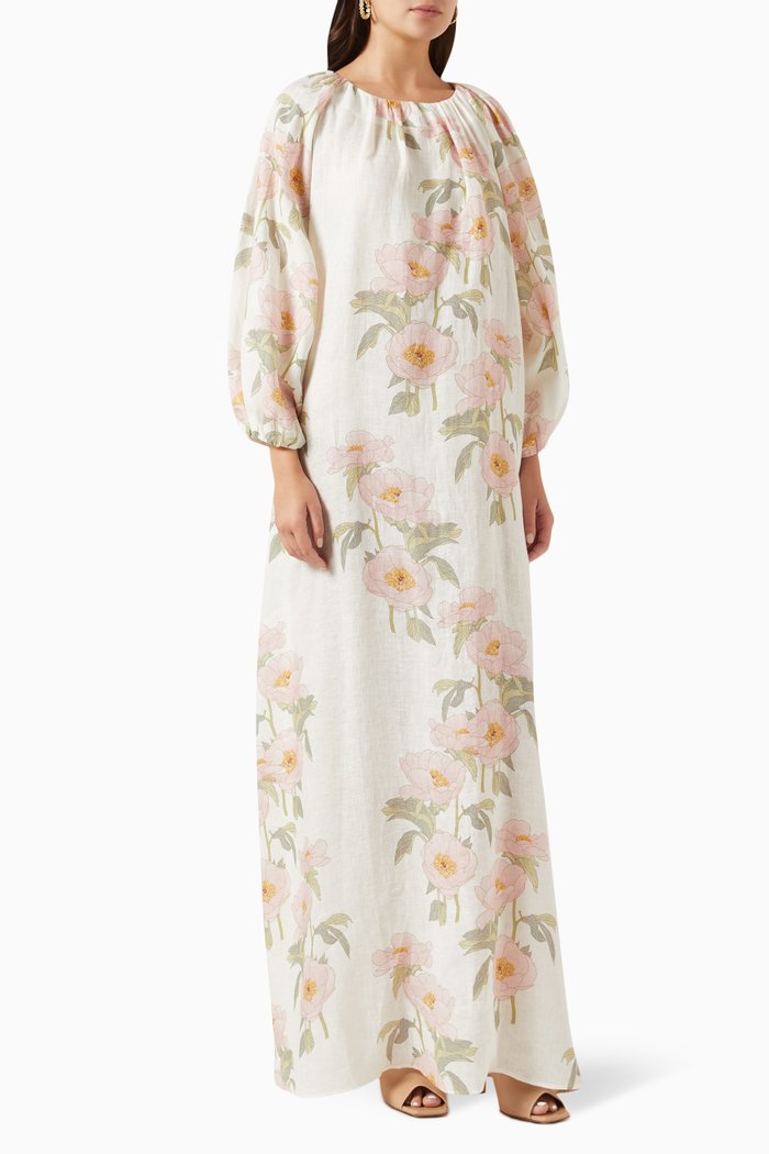 

Georgina Floral Maxi Dress in Linen, White