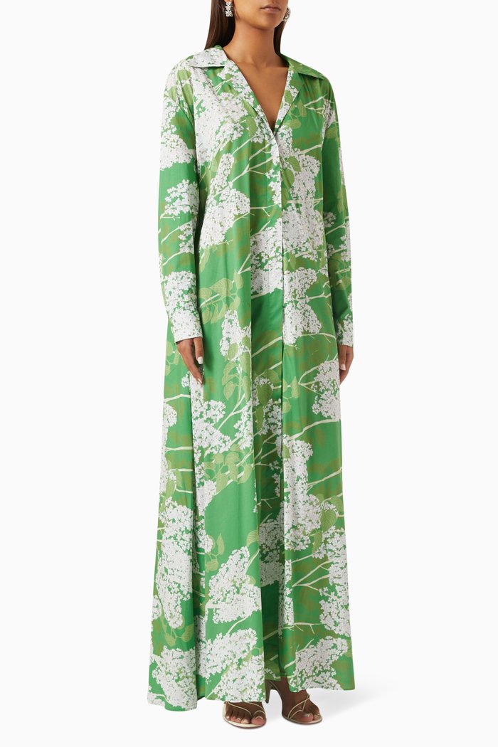 

Gregory Printed Maxi Dress in Cotton, Green