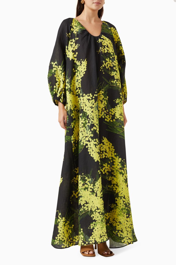 

Georgio Floral Maxi Dress in Linen, Black