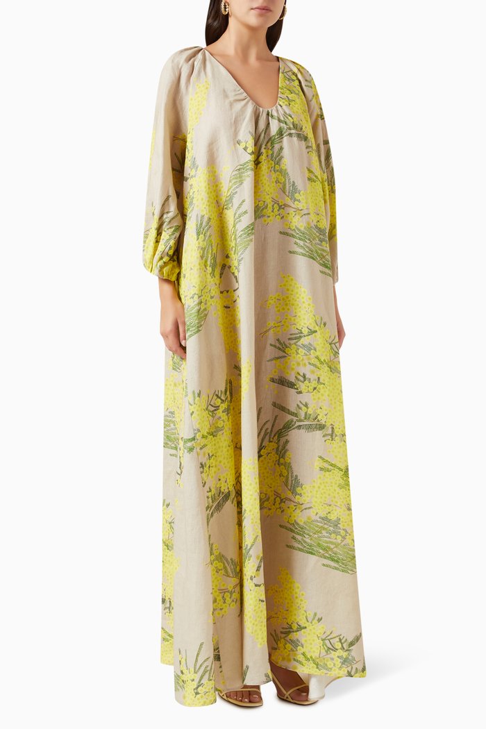 

Georgio Floral Maxi Dress in Linen, Yellow