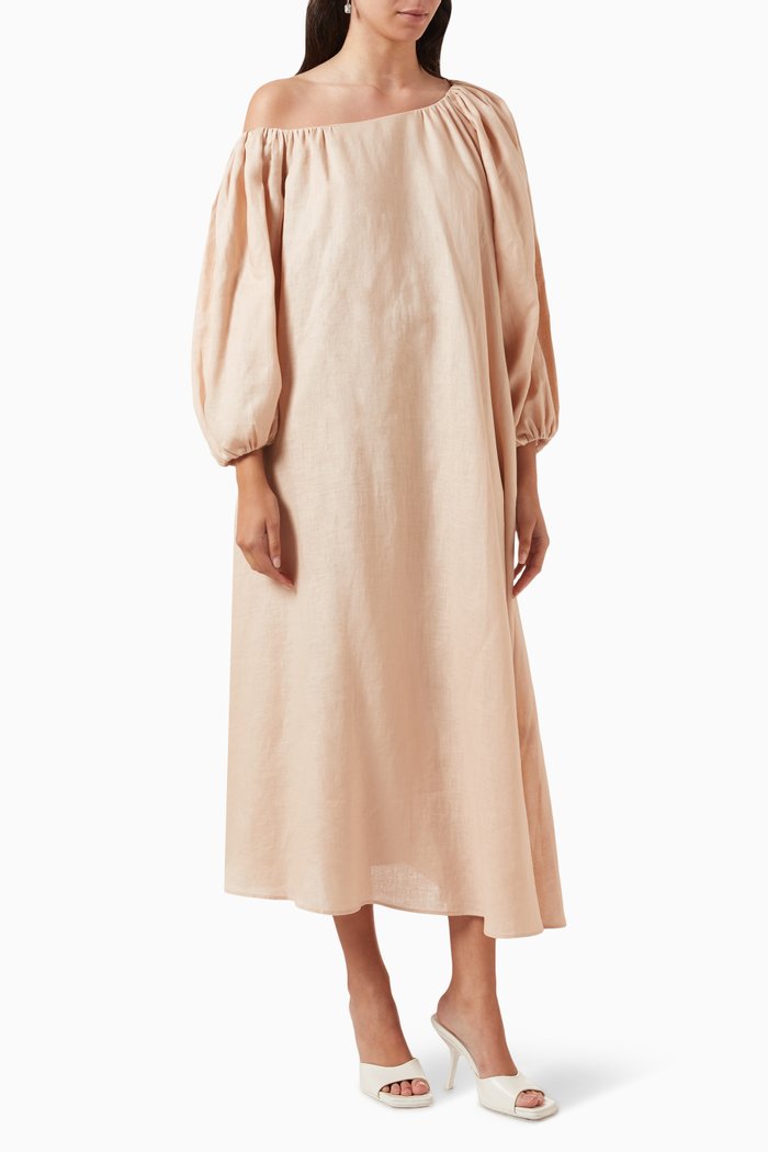 

The Raquel Midi Dress in Linen, Neutral