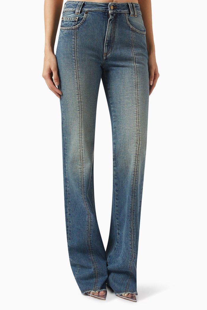 Crystal Rose Flared Jeans in Denim, Blue