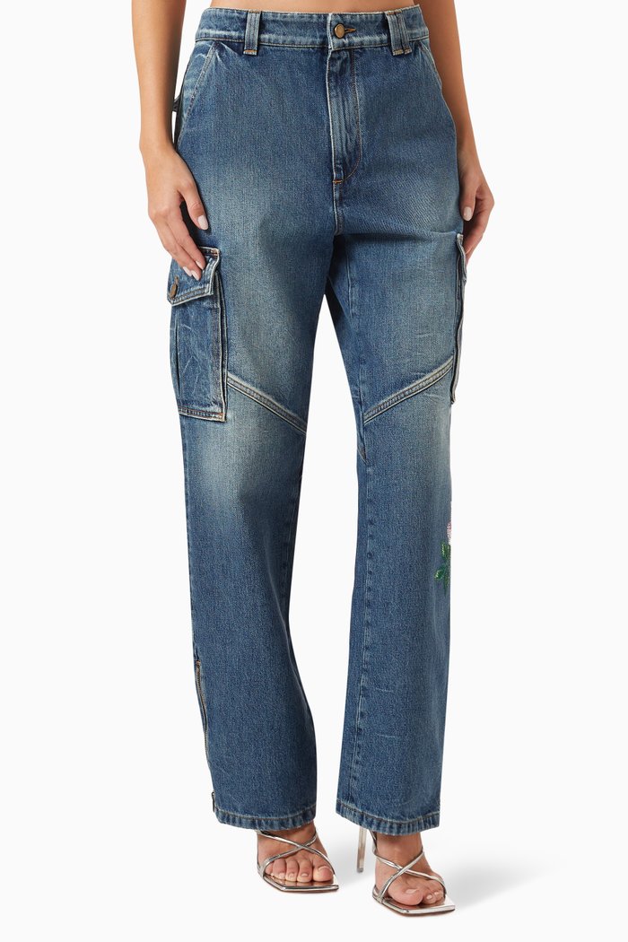 

Crystal Rose Cargo Jeans in Denim, Blue