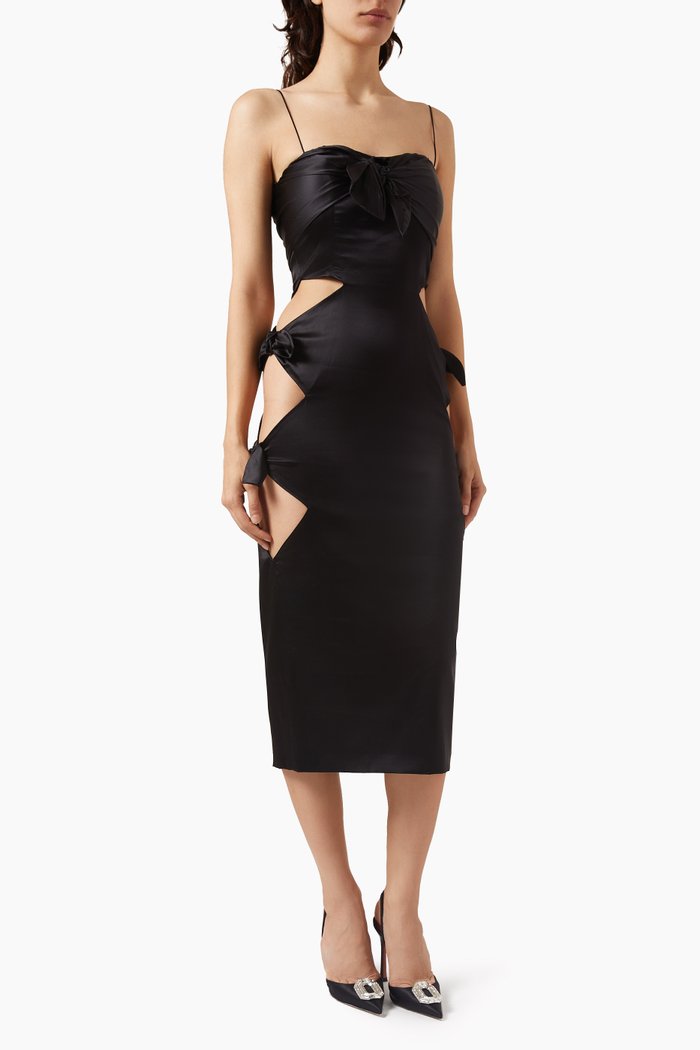 

Cut-out Midi Dress in Silk-satin, Black